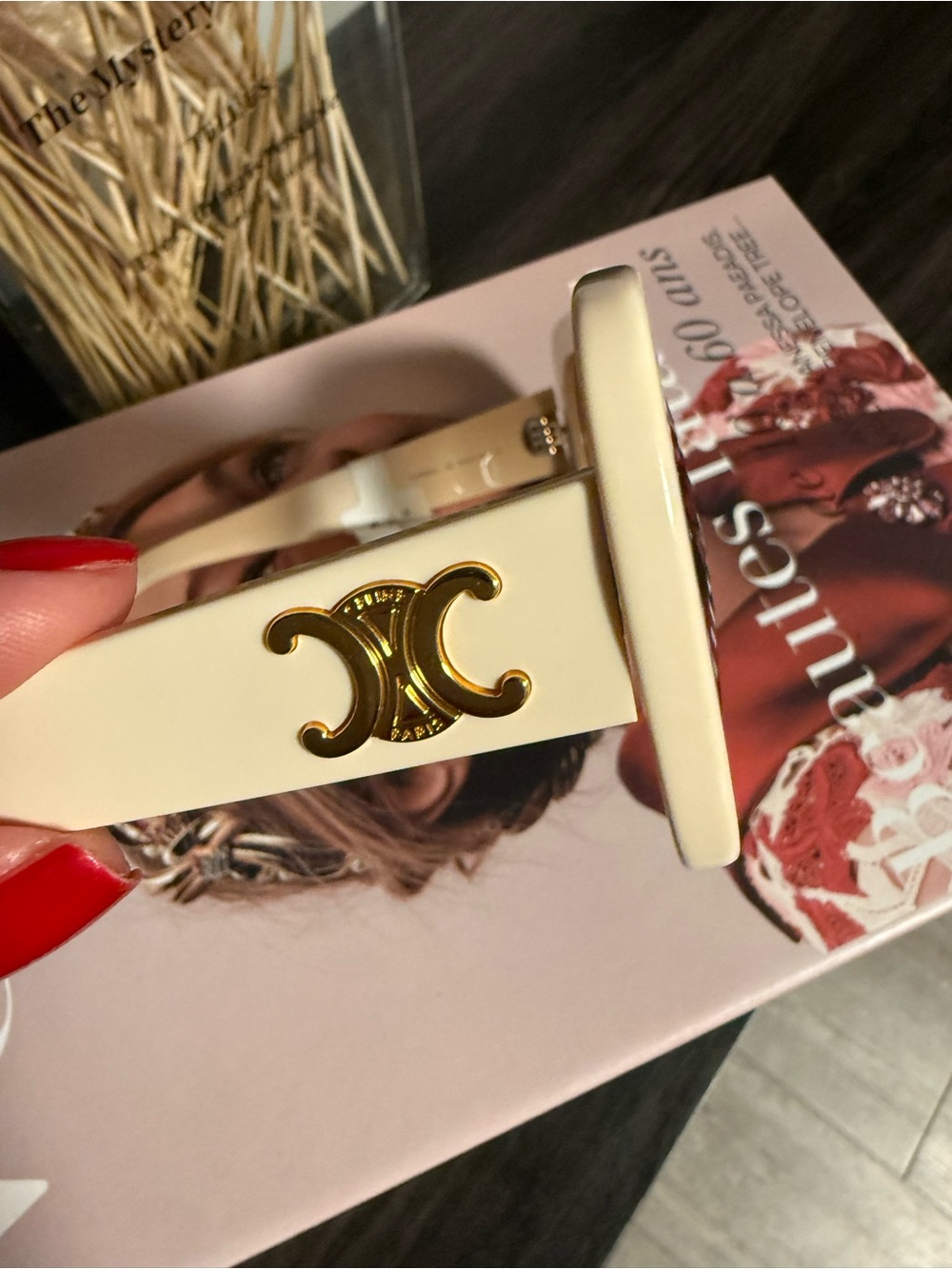 Celine Cream Oversized Square Sunglasses with Gold Logo Accent - Picture 5 of 6